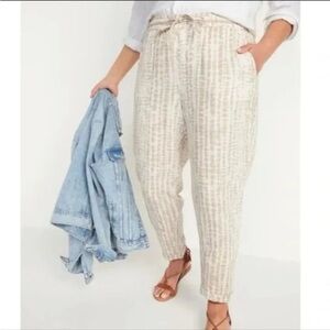 Linen Blend Pants Tie Dye Tan White Pull On Comfort Pockets Women's Size XL NWT